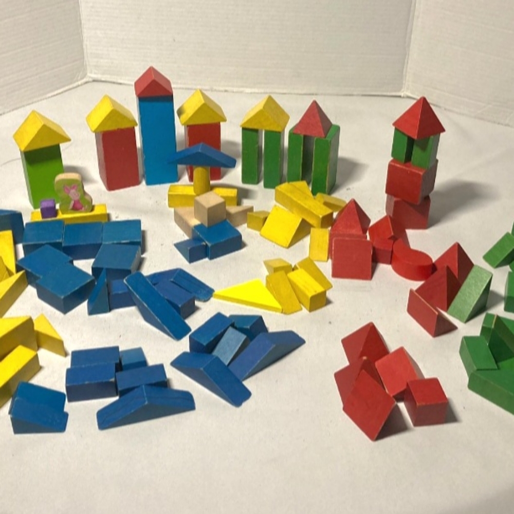 Vintage Geoblocks Wood Wooden Color Building Blocks Children Play Learning Shape